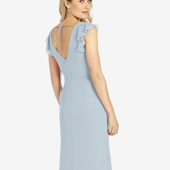 After six 6810...Ruffled Sleeve Mermaid Dress with Front Slit...Mist...Sz 12 - Picture 3 of 6